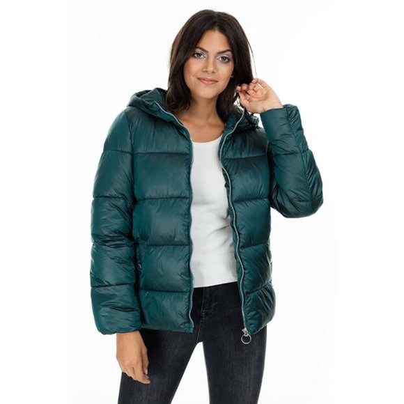 NEW! Scandinavian Pearlized Quilted ONLY Puffer Jacket/ Coat Dark Forest Green,S - Picture 3 of 16